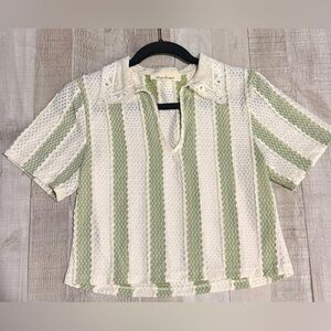 Elegant Green and Cream Striped Blouse